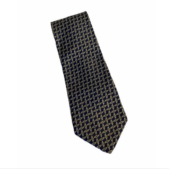 Christian Dior Silk Navy Blue & Yellow Chainlink Print Tie - Picture 1 of 7